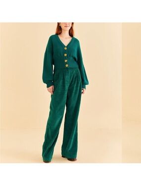 Farm Rio Emerald Wide Leg Corduroy Pants size Small